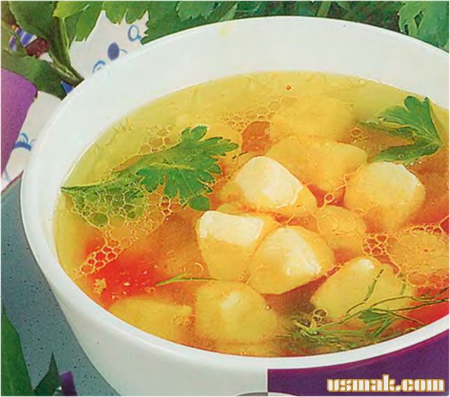 Рецепт Суп с картофельными клецками и куриным бульоном фото