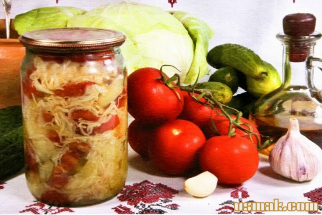 Рецепт Салат капуста, огурцы и помидоры на зиму фото
