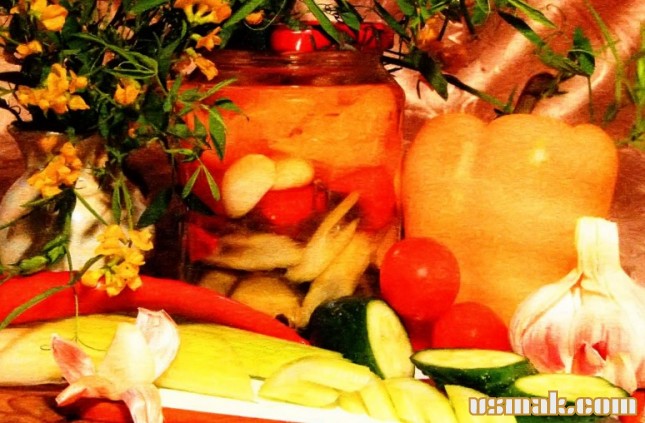 Рецепт Огурцы, помидоры, перец и сельдерей на зиму фото