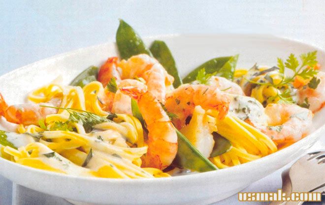 Рецепт Спагетти с креветками в сливочном соусе