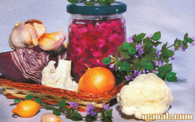 Рецепт Салат из краснокочанной и цветной капусты фото