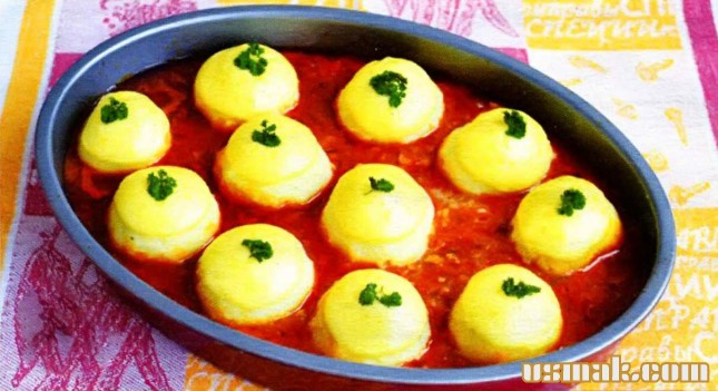 Рецепт Картофельные шарики с подливкой фото
